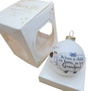 Handpainted Teresa Thibault Glass Ornament When A Child is Born so is a Grandpa